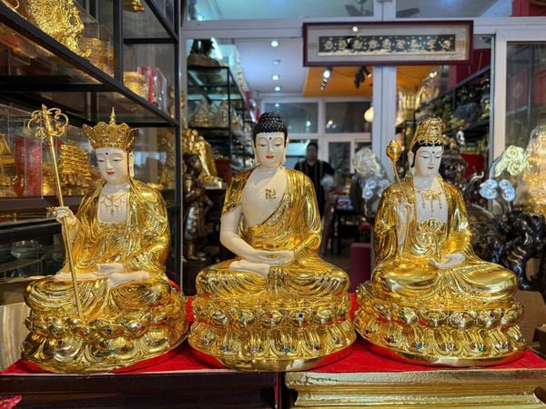 Ta bà tam thánh 30cm bằng đồng dát vàng
