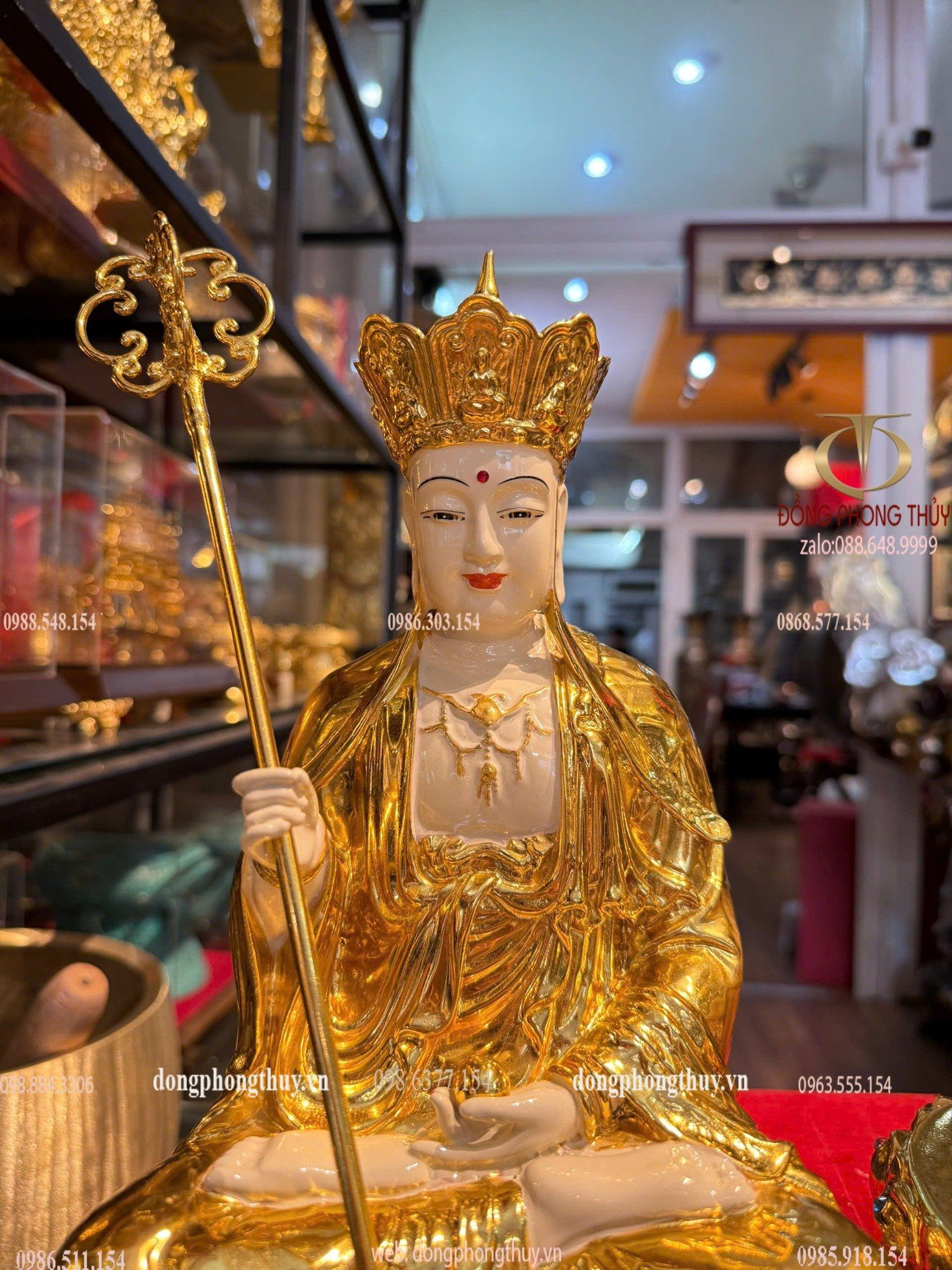 Ta bà tam thánh 30cm bằng đồng dát vàng