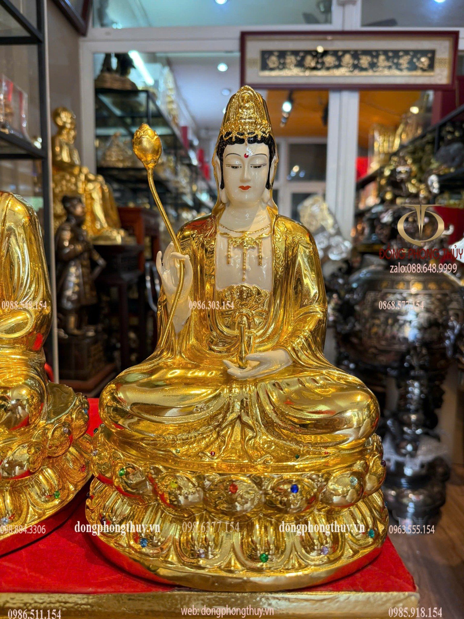Ta bà tam thánh 30cm bằng đồng dát vàng