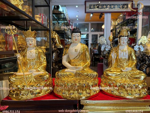 Ta bà tam thánh 30cm bằng đồng dát vàng