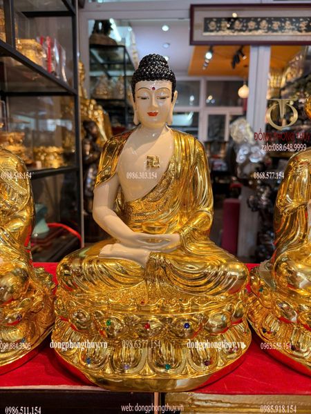 Ta bà tam thánh 30cm bằng đồng dát vàng