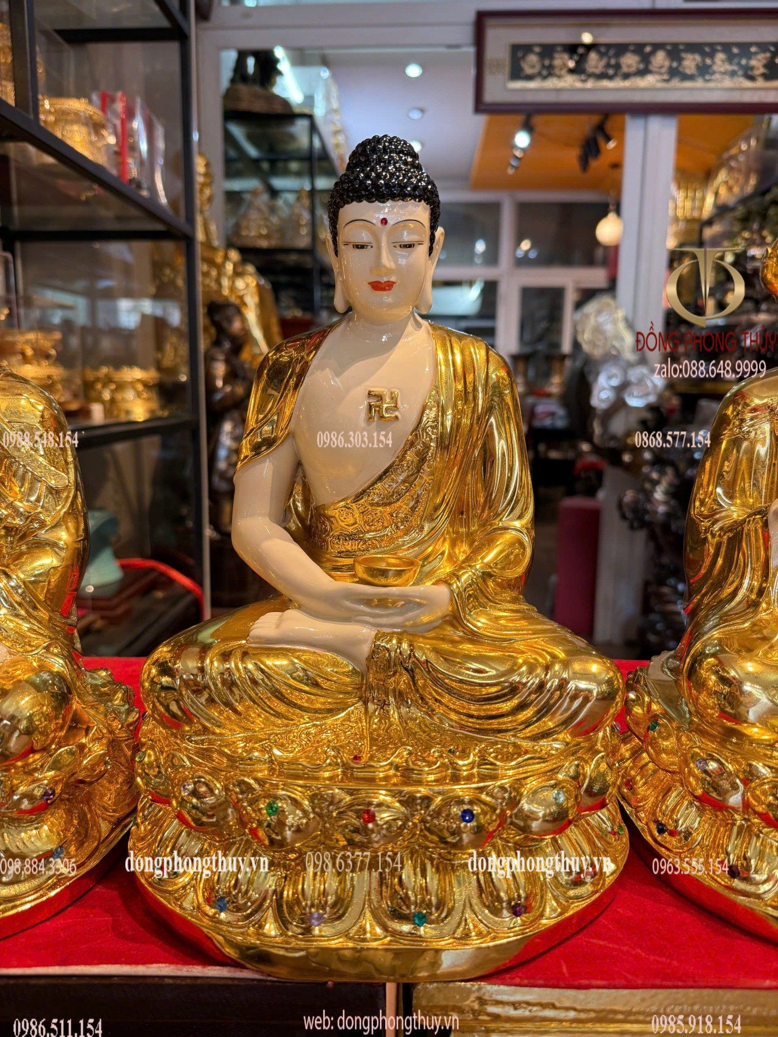 Ta bà tam thánh 30cm bằng đồng dát vàng