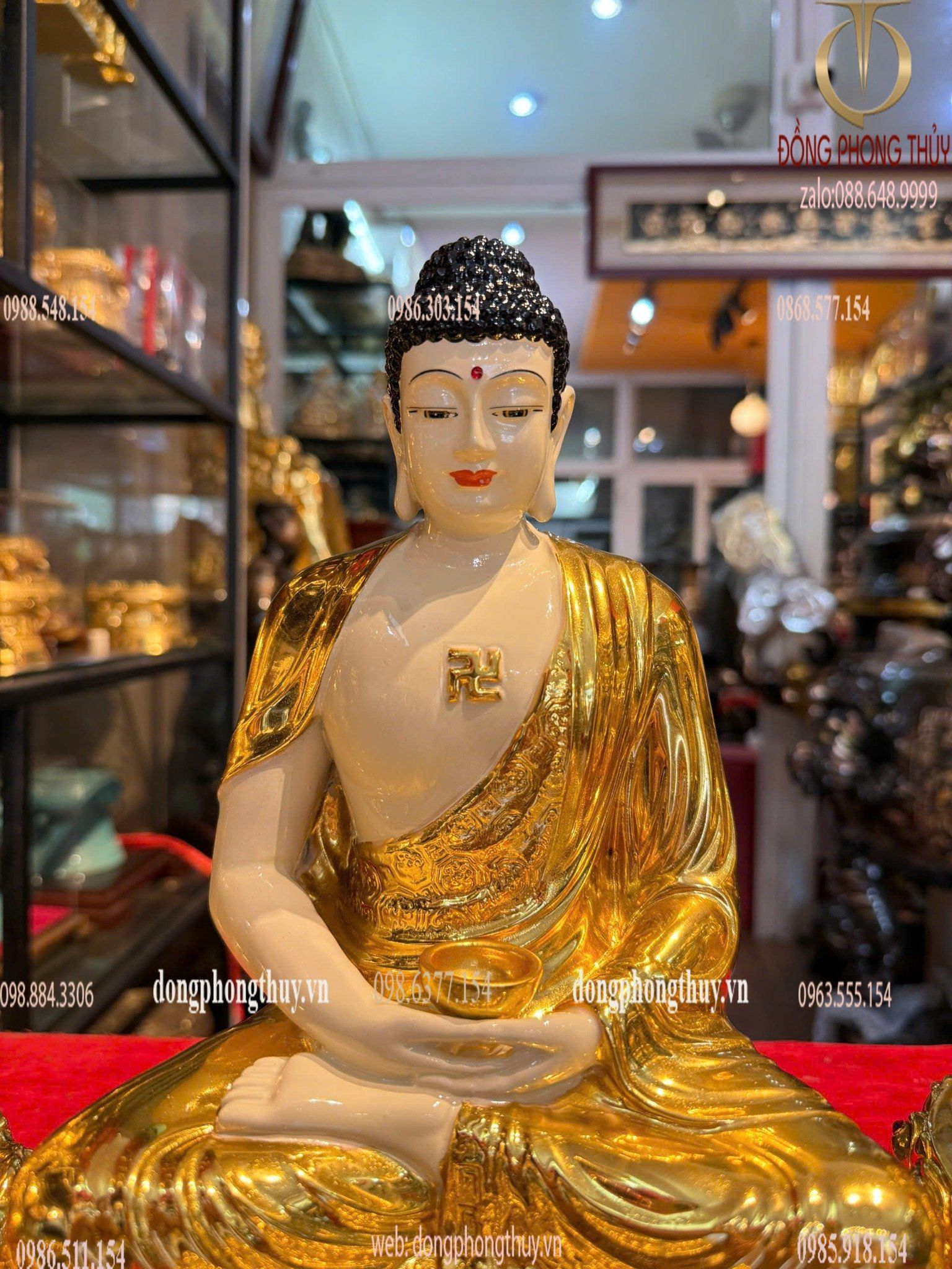 Ta bà tam thánh 30cm bằng đồng dát vàng
