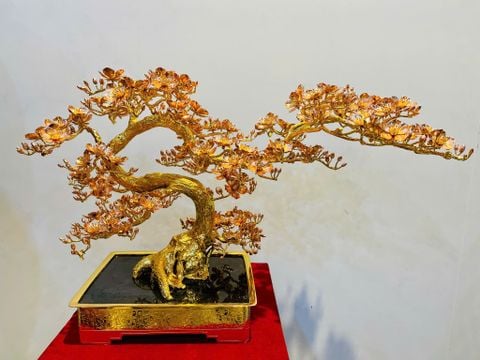 Chậu đào bằng đồng mạ vàng 24k cao 42 ngang 75 rông 35 nặng 10kg