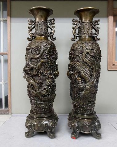 Đôi lộc bình rồng phượng 1m2 bằng đồng hun