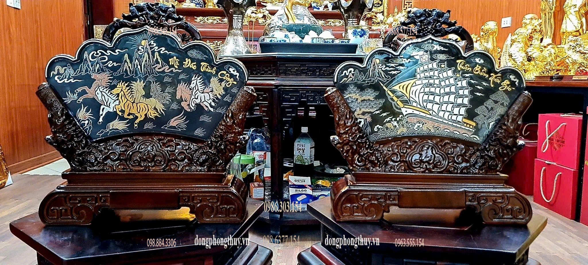 Tranh thuận buồm xuôi gió để bàn khảm ngũ sắc