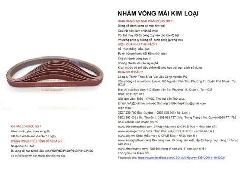  Bộ 10 cái giấy nhám vòng CHLB Đức PQ ® 151XP, mài bóng kim loại hạt Aluminum Oxide Closed Coat , quy cách 13 mm x 457 mm ( 13x457 mm ) độ hạt P120, 10 cái / hộp, mã Code PQ 3.10.511.2111 