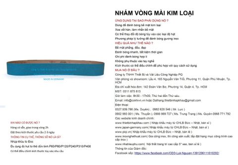  Bộ 10 cái giấy nhám vòng CHLB Đức PQ ® 151XP, mài bóng kim loại hạt  Zirconia Cloth Sanding, quy cách 50mm x 915 mm ( 50x915 mm ) độ hạt P24, 10 cái / hộp, mã Code PQ 3.10.511.2407 