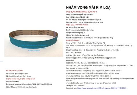  Bộ 10 cái giấy nhám vòng CHLB Đức PQ ® 151XP, mài bóng kim loại hạt  Zirconia Cloth Sanding, quy cách 50mm x 915 mm ( 50x915 mm ) độ hạt P100, 10 cái / hộp, mã Code PQ 3.10.511.2413 