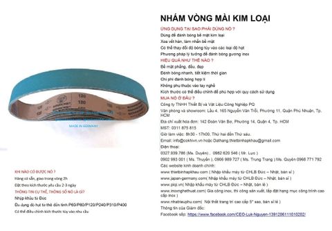  Bộ 10 cái giấy nhám vòng CHLB Đức PQ ® 151XP, mài bóng kim loại hạt  Zirconia Cloth Sanding, quy cách 50mm x 915 mm ( 50x915 mm ) độ hạt P120, 10 cái / hộp, mã Code PQ 3.10.511.2414 