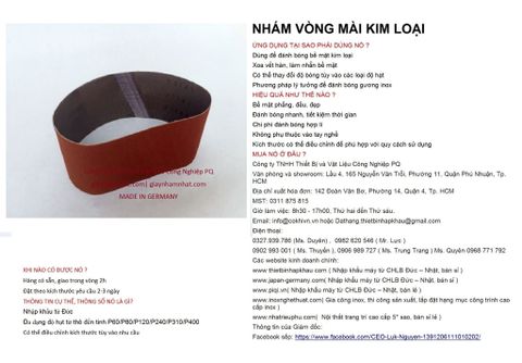  P80, Bộ 10 cái giấy nhám vòng CHLB Đức PQ ® 151XP, mài bóng kim loại hạt Ceramic Cloth, quy cách 76mm x 457 mm ( 76x457 mm ) độ hạt P80, 10 cái / hộp, mã Code PQ 3.10.511.2807 