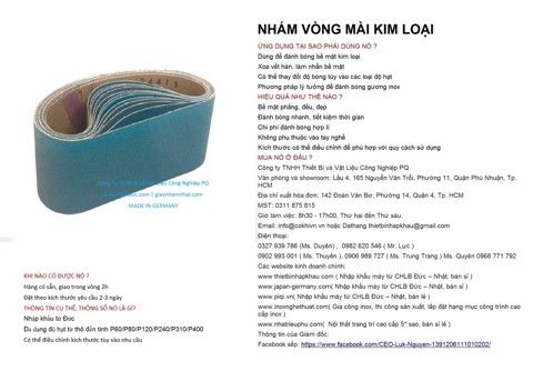 P400, Bộ 10 cái giấy nhám vòng CHLB Đức PQ ® 562JFF, mài bóng kim loại hạt Zirconia Cloth, quy cách 76mm x 533 mm ( 76x533mm ) độ hạt P400, 10 cái / hộp, mã Code PQ 3.10.511.2882