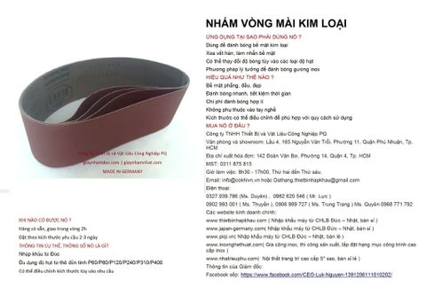  P60, Bộ 10 cái giấy nhám vòng CHLB Đức PQ ® 151XP, mài bóng kim loại hạt Aluminum Oxide Closed Coat Sanding, quy cách 76mm x 610 mm ( 76x610mm ) độ hạt P60, 10 cái / hộp, mã Code PQ 3.10.511.2886 