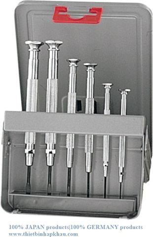  Bộ tua vít 6 mẫu trong hộp kim loại (Watchmaker’s screwdriver set, 6-piece in a sheet metal case). Code: 3.04.400.0309 | www.thietbinhapkhau.com | Công ty PQ 