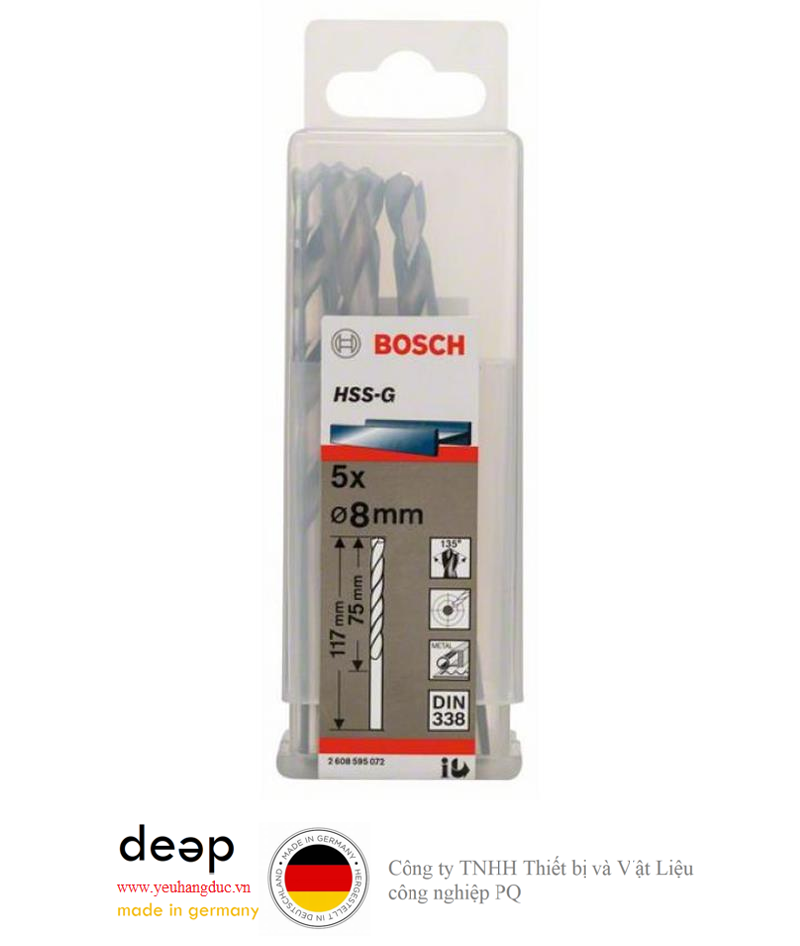 8mm Bộ mũi khoan sắt 5 mũi HSS-G Bosch 2608595072   Piqi3 | Www.Thietbinhapkhau.Com | Công Ty PQ 