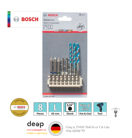  Bộ 8 món đầu vặn vít 65mm và mũi khoan Multi-construction Bosch 2608522420   Piqi3 | Www.Thietbinhapkhau.Com | Công Ty PQ 