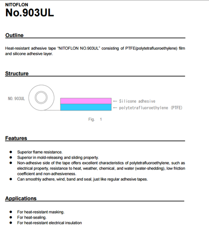  BĂNG KEO CHỊU NHIỆT CAO VÀ KHÁNG HÓA CHẤT NITTO PTFE NO.903UL ĐEN 0.08MMX13MMX10M 