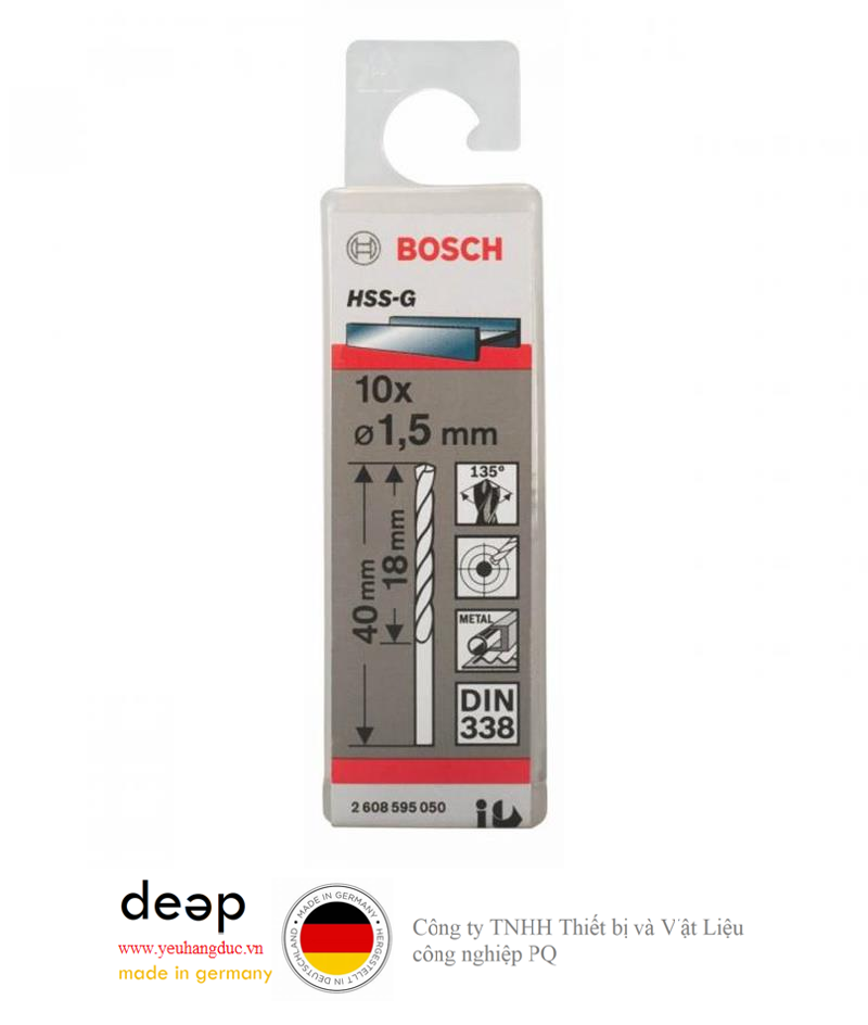 Bộ 10 mũi khoan sắt HSS-G Bosch 1.5mm 2608595050   Piqi3 | Www.Thietbinhapkhau.Com | Công Ty PQ 