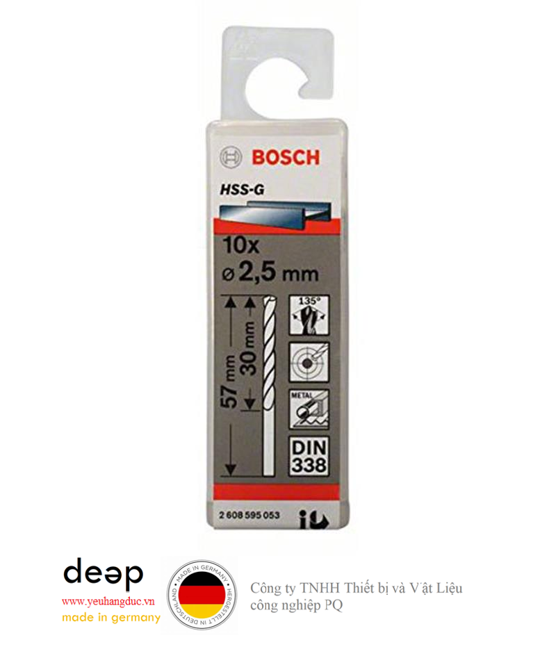 Bộ 10 mũi khoan sắt HSS-G Bosch 2.5mm 2608595053   Piqi3 | Www.Thietbinhapkhau.Com | Công Ty PQ 