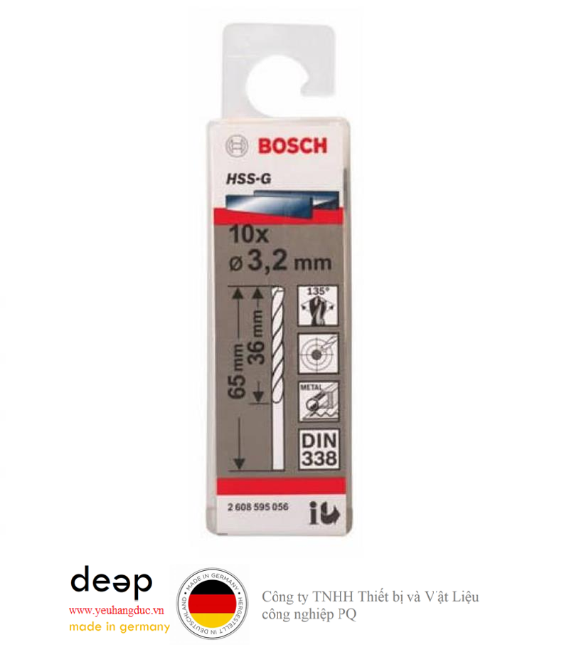 Bộ 10 mũi khoan sắt HSS-G Bosch 2mm 2608595051   Piqi3 | Www.Thietbinhapkhau.Com | Công Ty PQ 