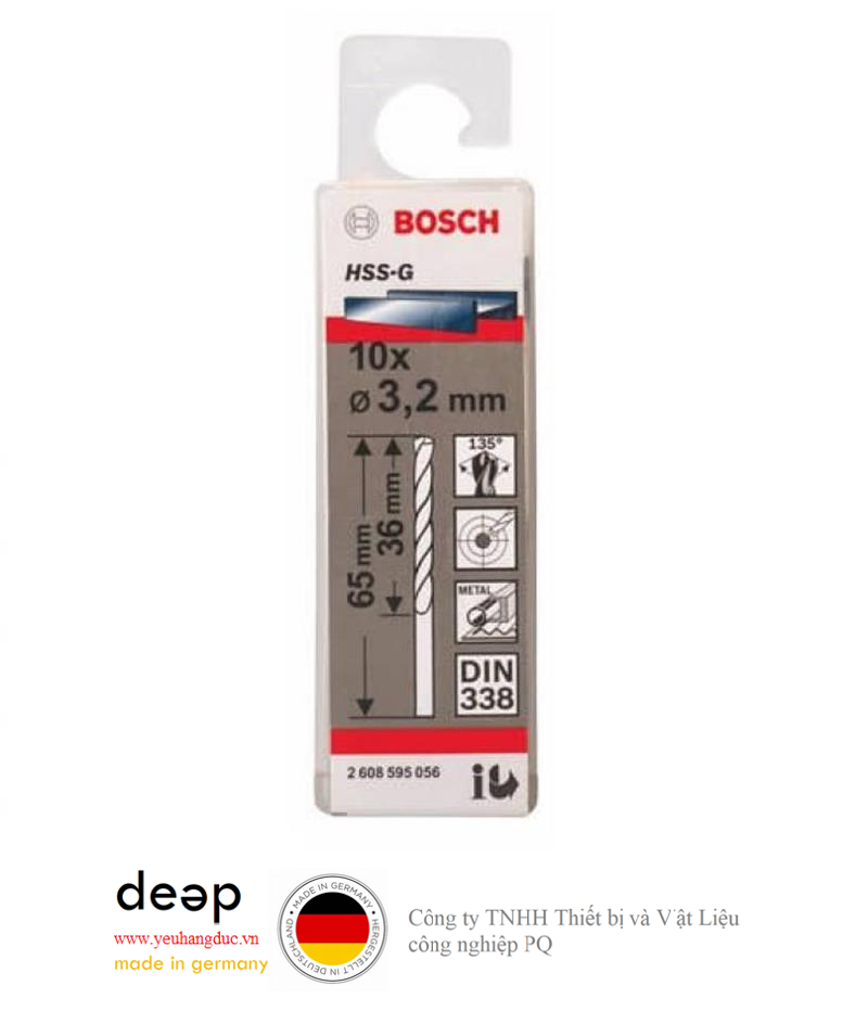 Bộ 10 mũi khoan sắt HSS-G Bosch 3.2mm 2608595056   Piqi3 | Www.Thietbinhapkhau.Com | Công Ty PQ 