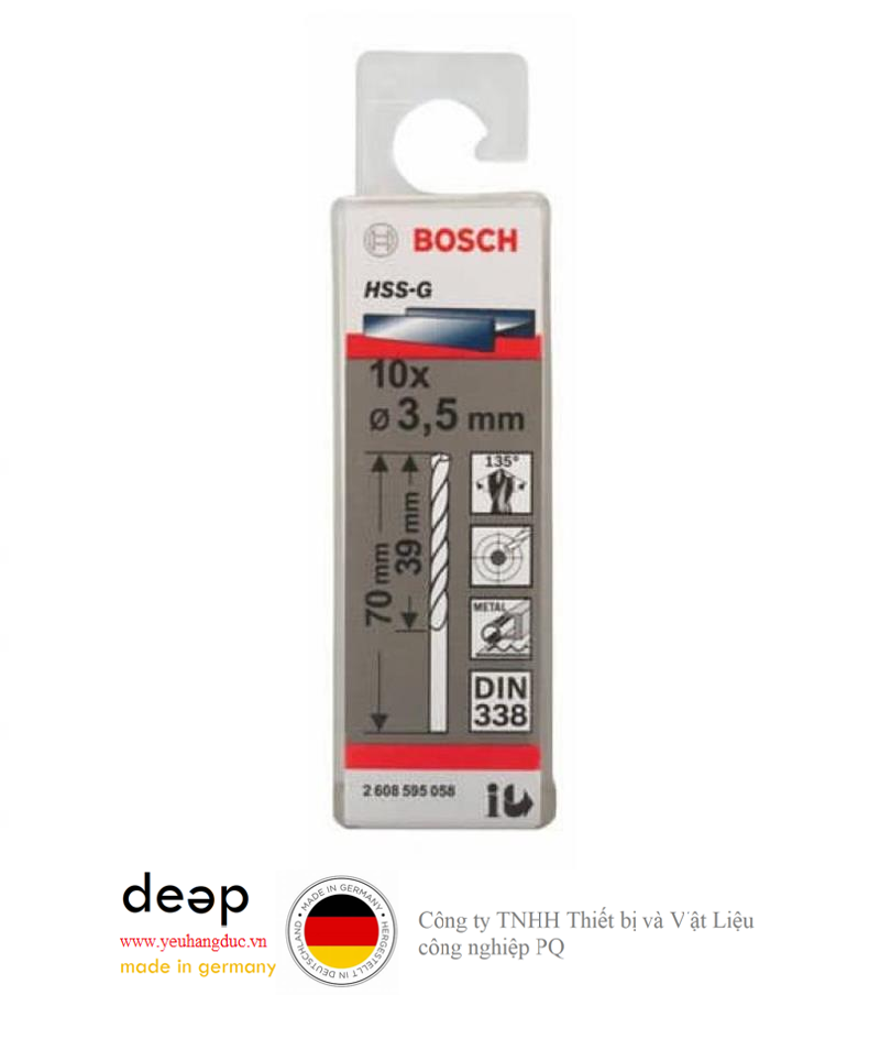 Bộ 10 mũi khoan sắt HSS-G Bosch 3.5mm 2608595058   Piqi3 | Www.Thietbinhapkhau.Com | Công Ty PQ 