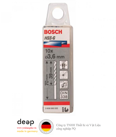  Bộ 10 mũi khoan sắt HSS-G Bosch 3.6mm 2608595332   Piqi3 | Www.Thietbinhapkhau.Com | Công Ty PQ 