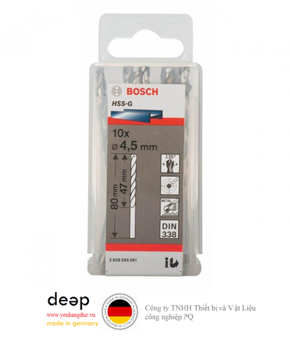  Bộ 10 mũi khoan sắt HSS-G Bosch 4.5mm 2608595061   Piqi3 | Www.Thietbinhapkhau.Com | Công Ty PQ 