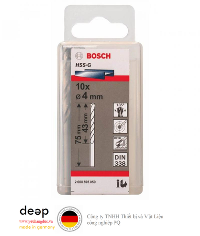  Bộ 10 mũi khoan sắt HSS-G Bosch 4mm 2608595059   Piqi3 | Www.Thietbinhapkhau.Com | Công Ty PQ 