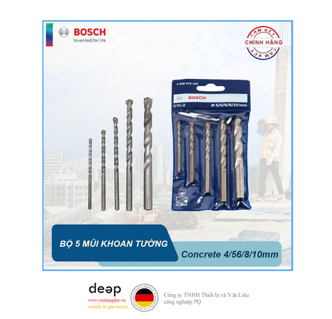  Bộ 5 mũi khoan tường Bosch 4/5/6/8/10mm 2608578155   Piqi3 | Www.Thietbinhapkhau.Com | Công Ty PQ 