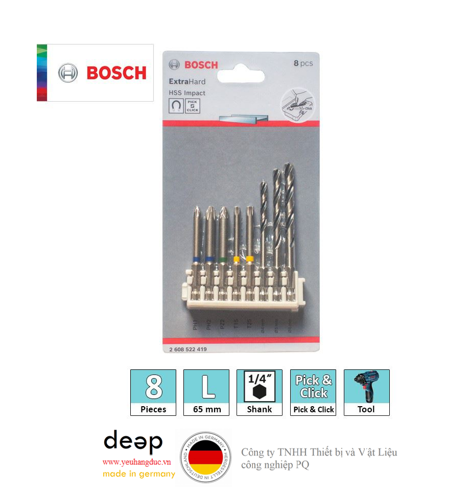 Bộ 8 món đầu vặn vít 65mm và mũi khoan HSS Bosch 2608522419   Piqi3 | Www.Thietbinhapkhau.Com | Công Ty PQ 