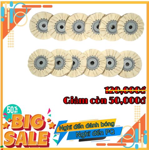  Siêu giảm giá, Bánh vải đánh bóng inox. Đường kính D 80 mm x Cốt gắn 8 mm loại vải cotton có keo tạo cứng. Code: 3.10.200.1009 