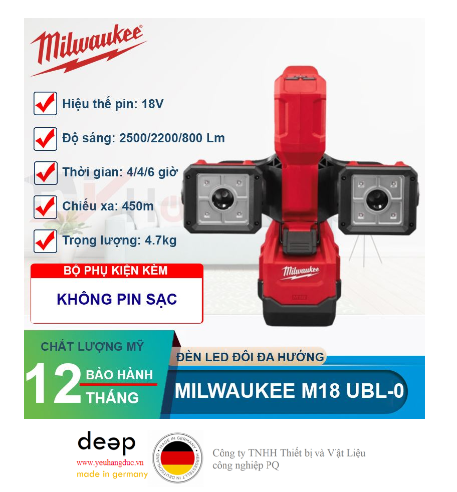 Đèn LED đôi đa hướng Milwaukee M18 UBL-0   Piqi4 | Www.Thietbinhapkhau.Com | Công Ty PQ 