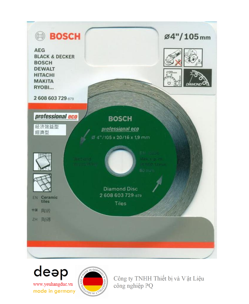 Đĩa Cắt Gạch Ướt Bosch 2608603729   Piqi3 | Www.Thietbinhapkhau.Com | Công Ty PQ 