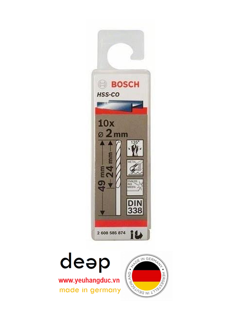Hộp 10 Mũi khoan sắt và inox HSS-Co Bosch 2mm 2608585874   Piqi3 | Www.Thietbinhapkhau.Com | Công Ty PQ 