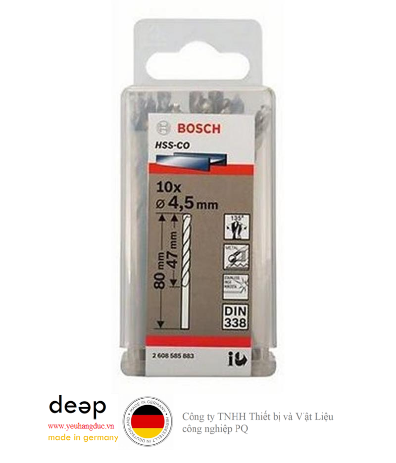 Hộp 10 Mũi khoan sắt và inox HSS-Co Bosch 4.5mm 2608585883   Piqi3 | Www.Thietbinhapkhau.Com | Công Ty PQ 