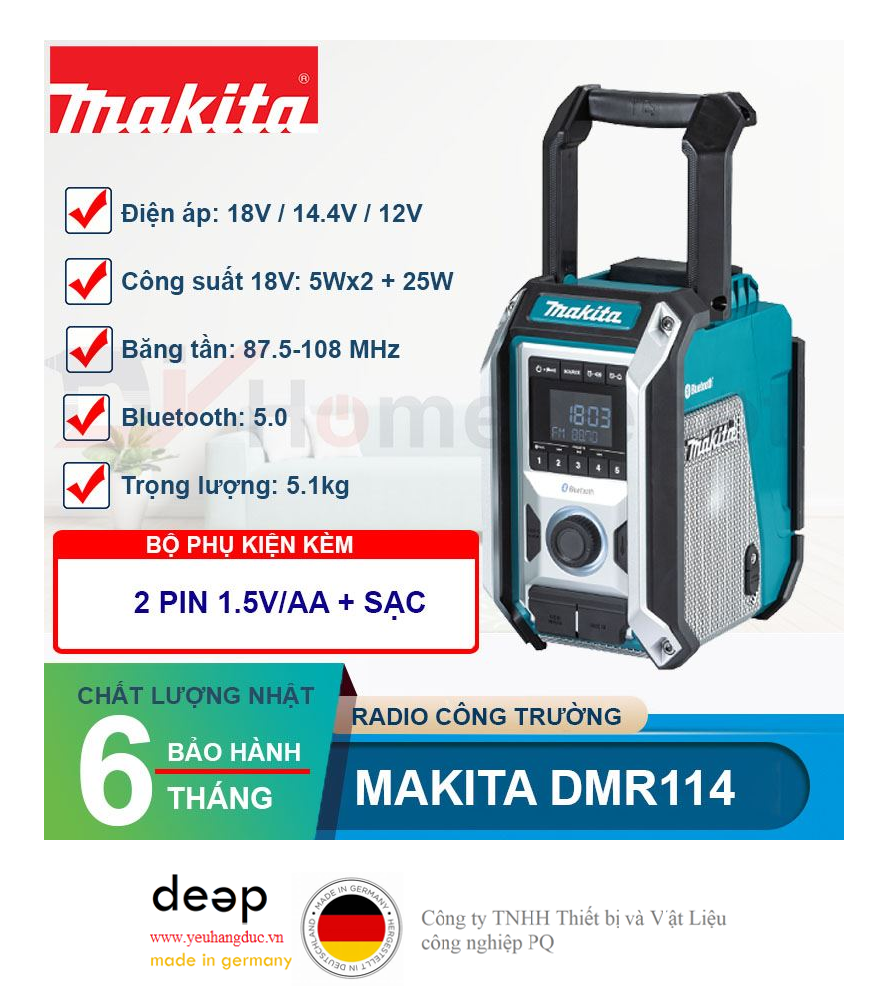 Loa công trường dùng pin Makita DMR114   Piqi4 | Www.Thietbinhapkhau.Com | Công Ty PQ 