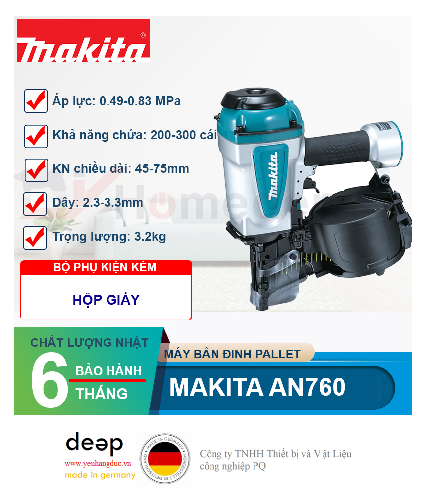Máy bắn đinh Makita AN760   Piqi4 | Www.Thietbinhapkhau.Com | Công Ty PQ 