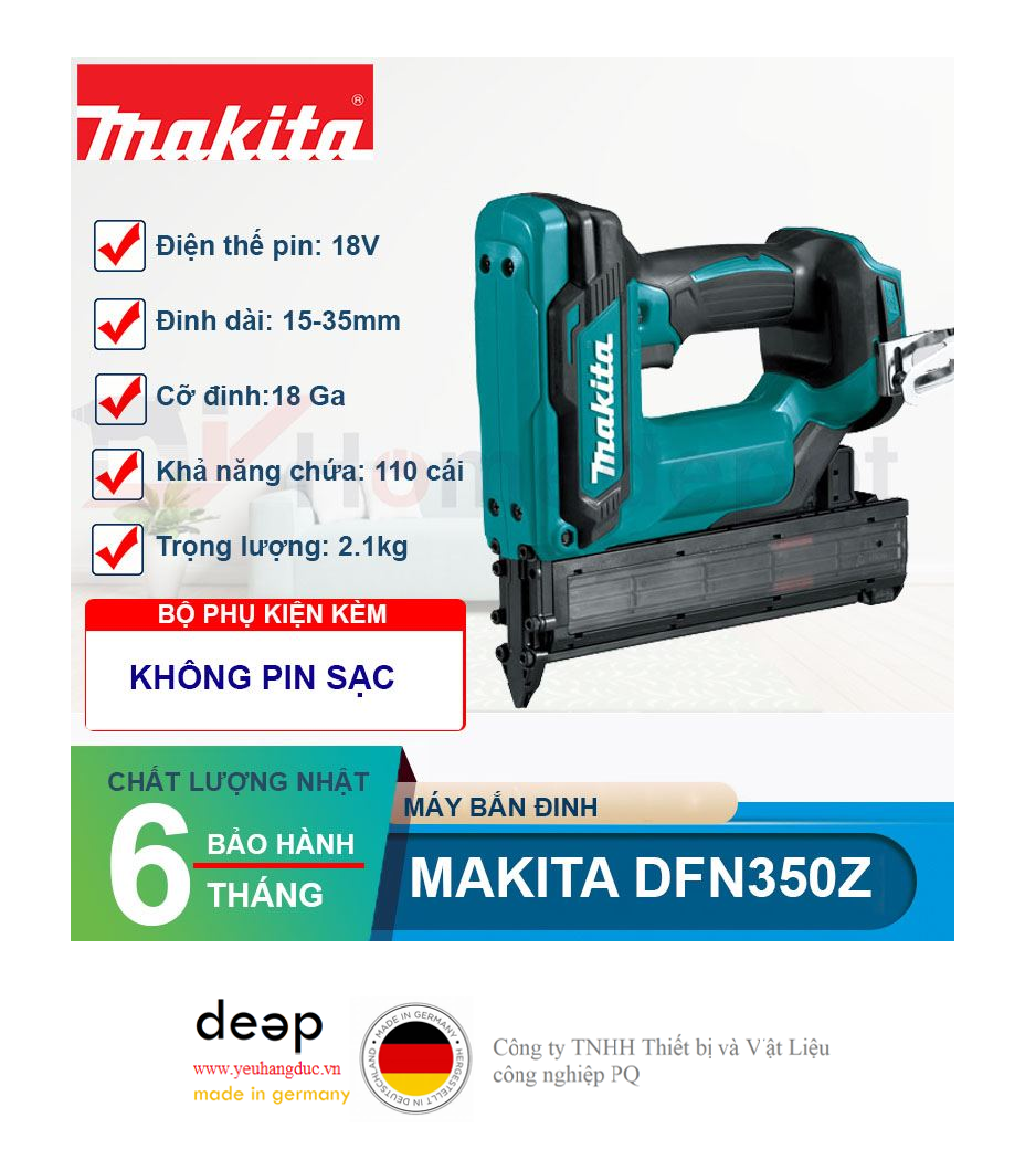 Máy bắn đinh thẳng dùng pin Makita DFN350Z   Piqi4 | Www.Thietbinhapkhau.Com | Công Ty PQ 