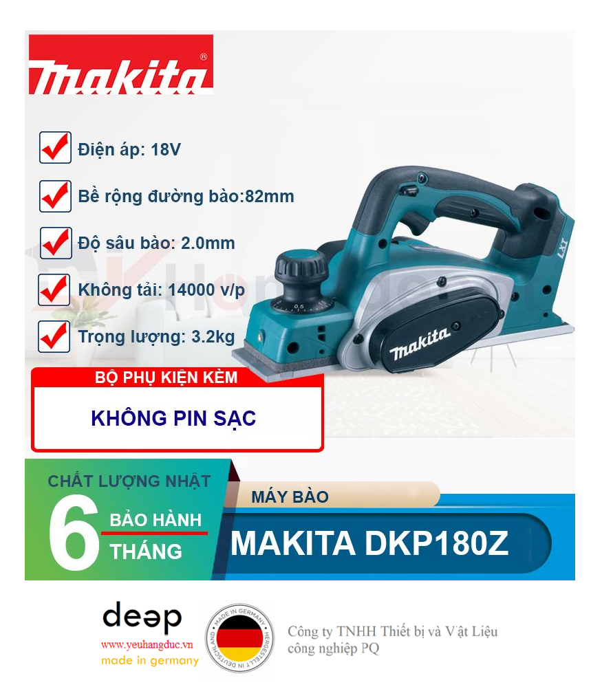 Máy bào dùng pin Makita DKP180Z 18V   Piqi4 | Www.Thietbinhapkhau.Com | Công Ty PQ 