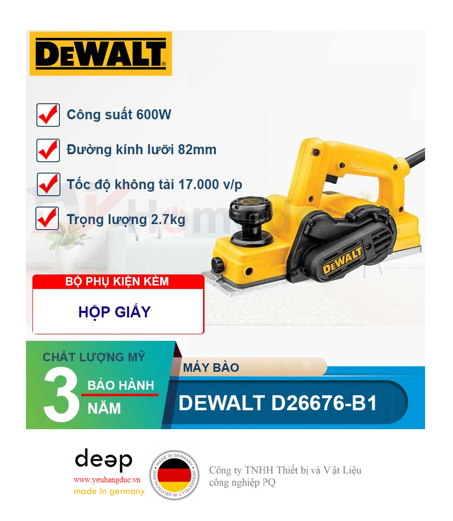Máy bào gỗ DeWalt D26676   Piqi4 | Www.Thietbinhapkhau.Com | Công Ty PQ 