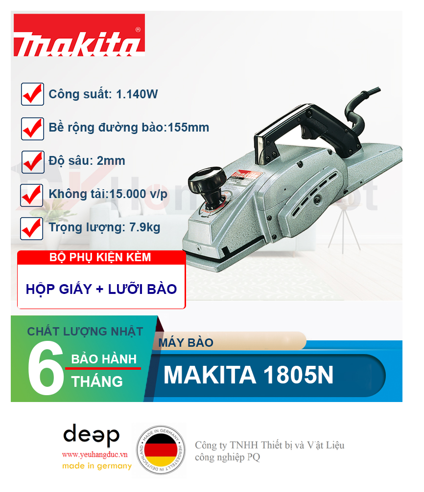 Máy bào gỗ Makita 1805N   Piqi4 | Www.Thietbinhapkhau.Com | Công Ty PQ 
