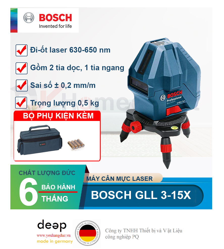 Máy Cân Mực Laser Bosch GLL 3-15 X   Piqi4 | Www.Thietbinhapkhau.Com | Công Ty PQ 