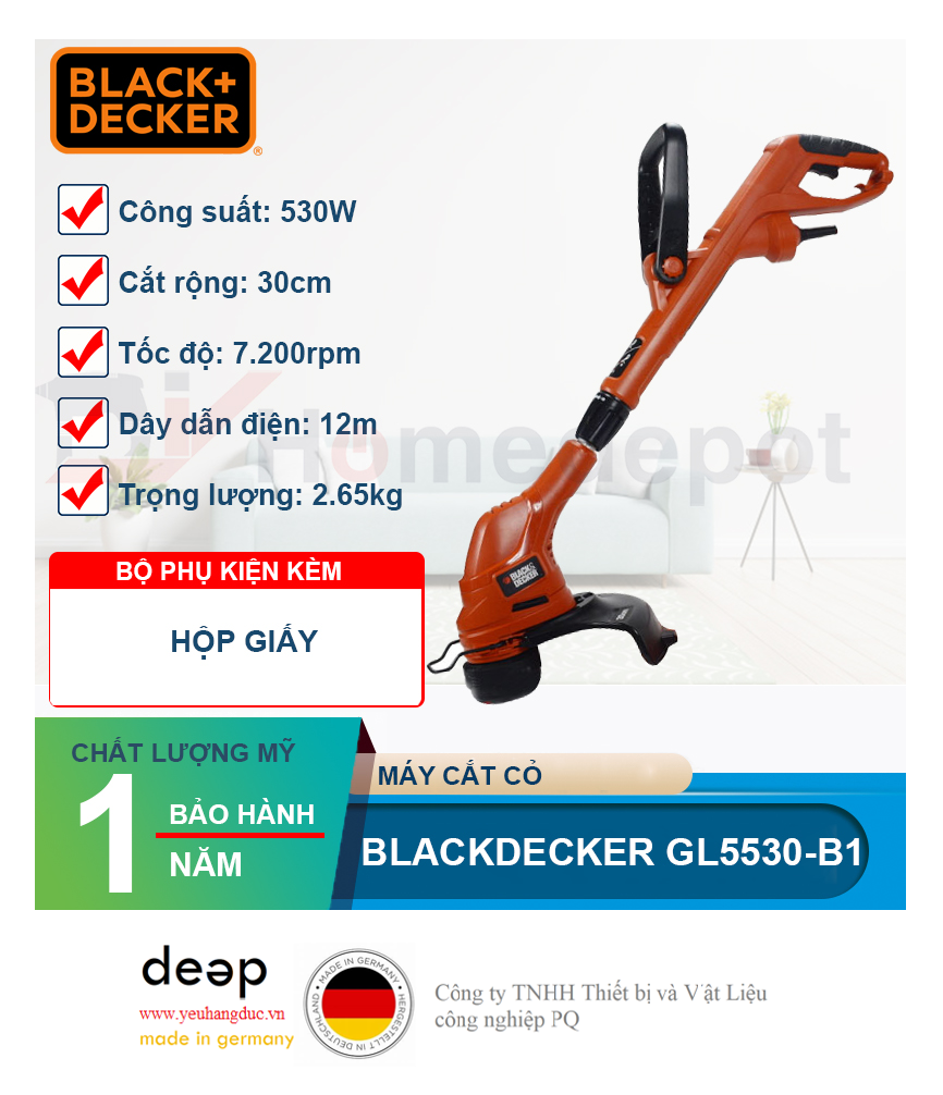 Máy cắt cỏ chạy điện Black&Decker GL5530-B1   Piqi4 | Www.Thietbinhapkhau.Com | Công Ty PQ 