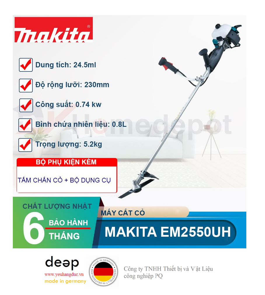 Máy cắt cỏ chạy xăng Makita EM2550UH   Piqi4 | Www.Thietbinhapkhau.Com | Công Ty PQ 