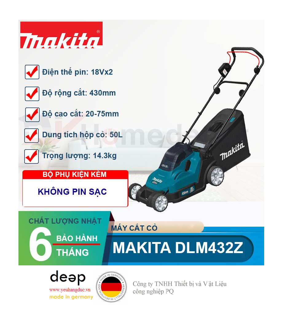 Máy cắt cỏ đẩy dùng pin 18V Makita DLM432Z   Piqi4 | Www.Thietbinhapkhau.Com | Công Ty PQ 