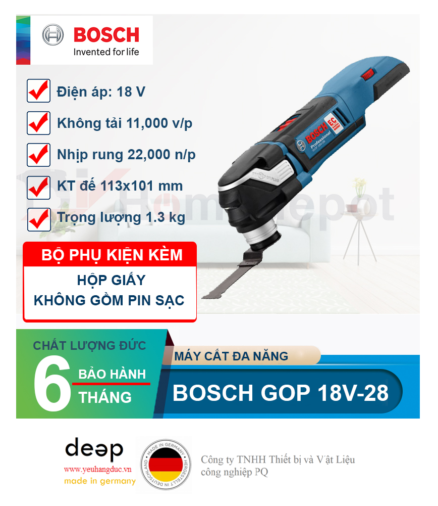 Máy cắt đa năng dùng pin Bosch GOP 18V-28 (Solo)   Piqi4 | Www.Thietbinhapkhau.Com | Công Ty PQ 