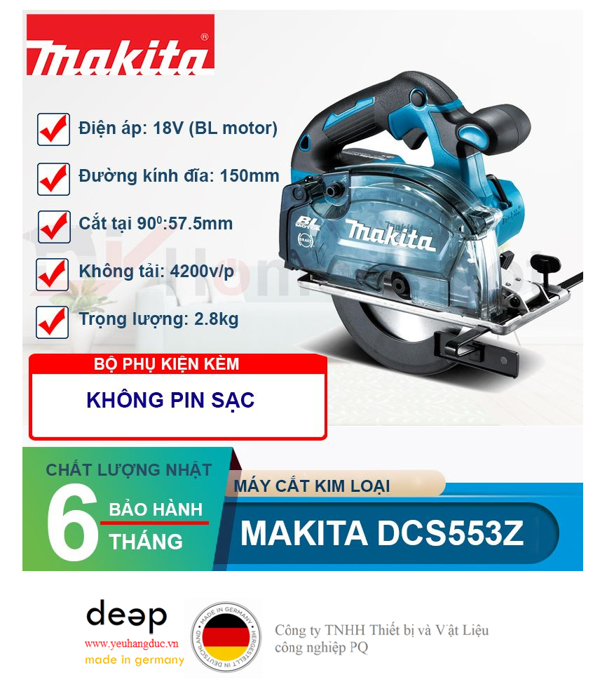 Máy cắt kim loại dùng pin Makita DCS553Z 18V   Piqi4 | Www.Thietbinhapkhau.Com | Công Ty PQ 