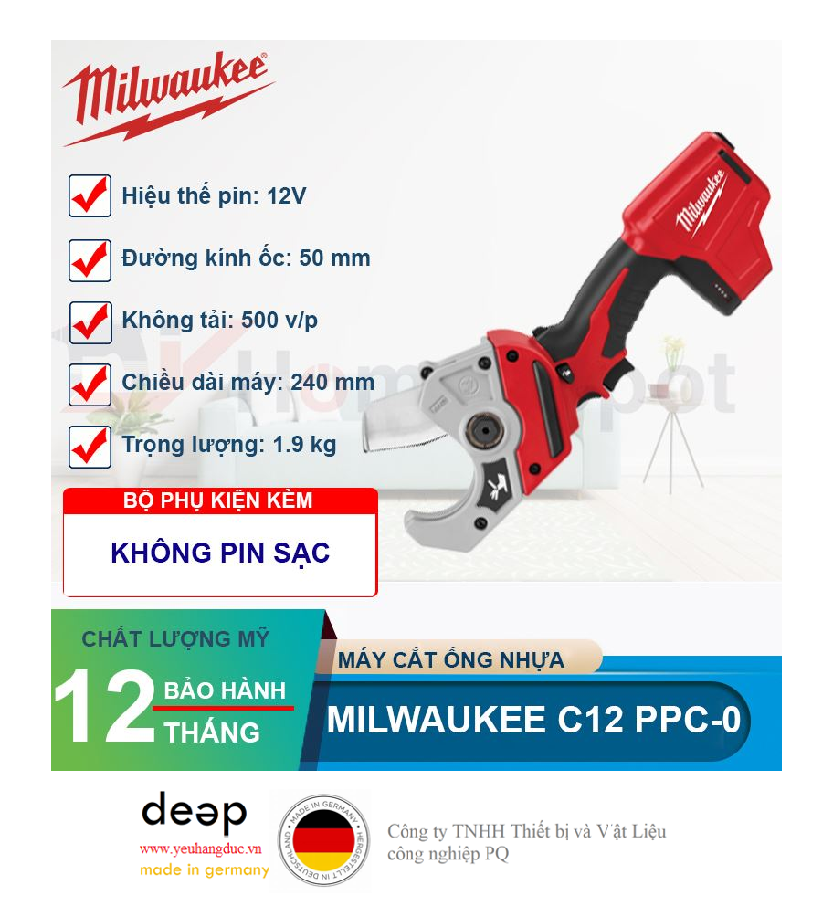 Máy cắt ống nhựa PVC Milwaukee C12 PPC-0   Piqi4 | Www.Thietbinhapkhau.Com | Công Ty PQ 