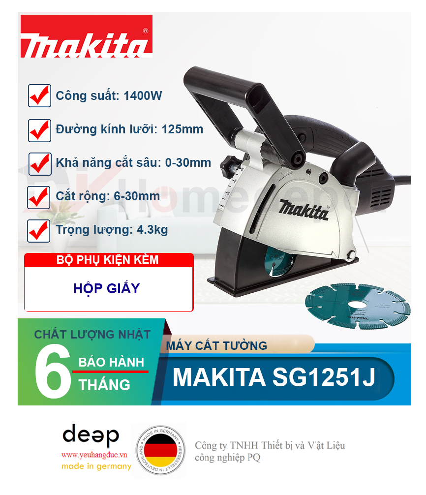 Máy cắt tường 2 lưỡi Makita SG1251J   Piqi4 | Www.Thietbinhapkhau.Com | Công Ty PQ 